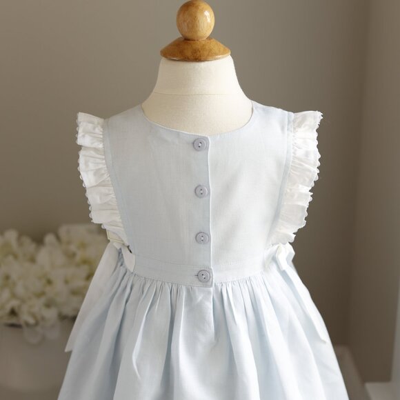 Blue Cotton Linen Pinafore Dress Portrait Vacation Monogram Size 5 NWT - Picture 4 of 8